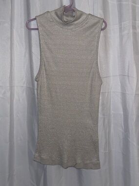 Michael Stars Metallic Sleeveless Mock Neck Tank - Taupe